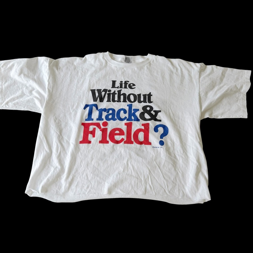 Vintage 1994 Eastbay Track and Field Cropped T-Shirt XXL Made in USA 90s